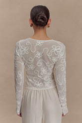 Omari Embroidery Long Sleeve Knit Top - Ivory